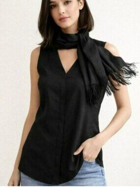 Cabi Black Sleeveless Scarf Neck Blouse Top Women’s Size Medium Office Career